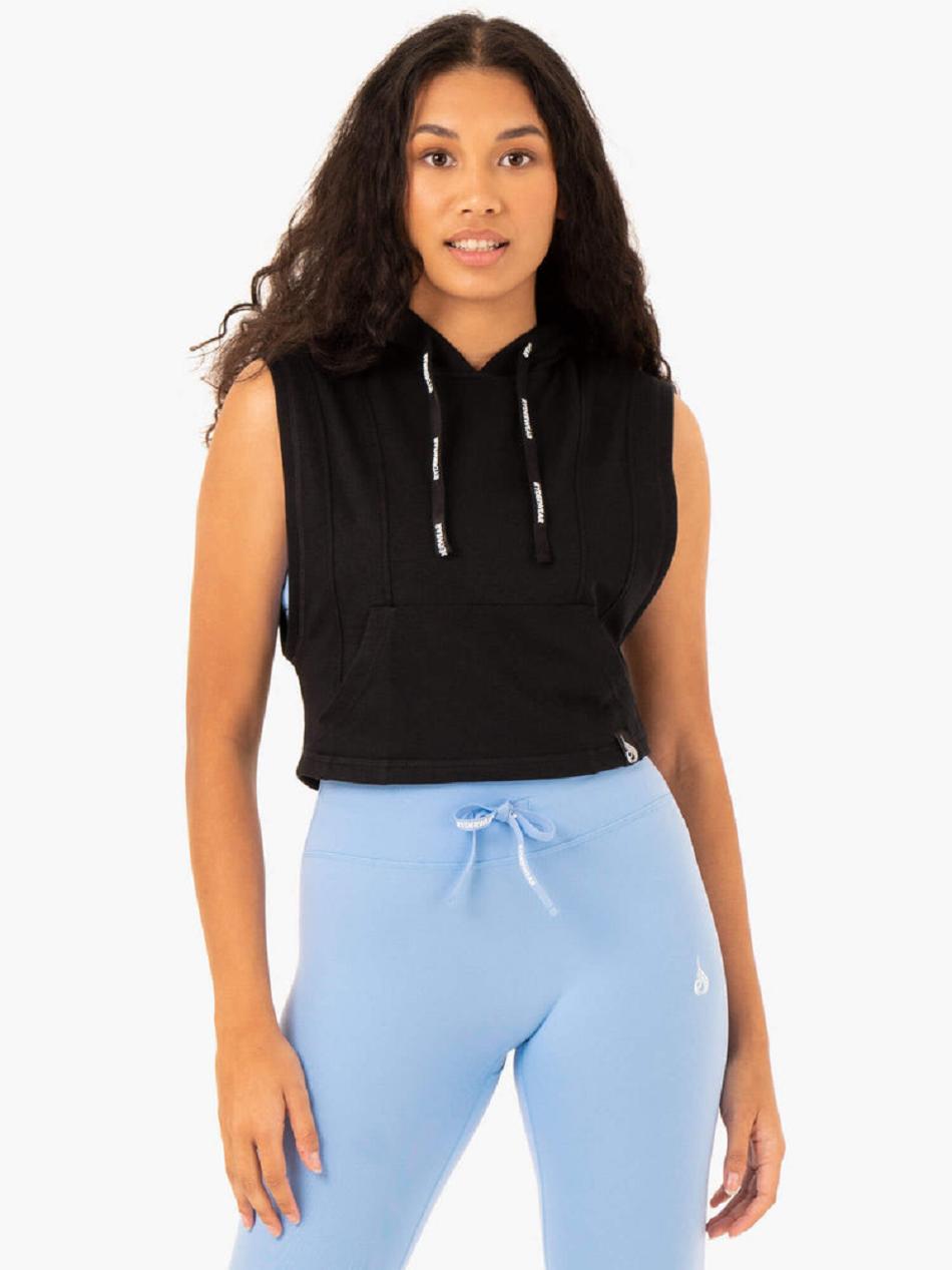 Black Women\'s Ryderwear Replay Sleeveless Hoodie | 6Y7596968