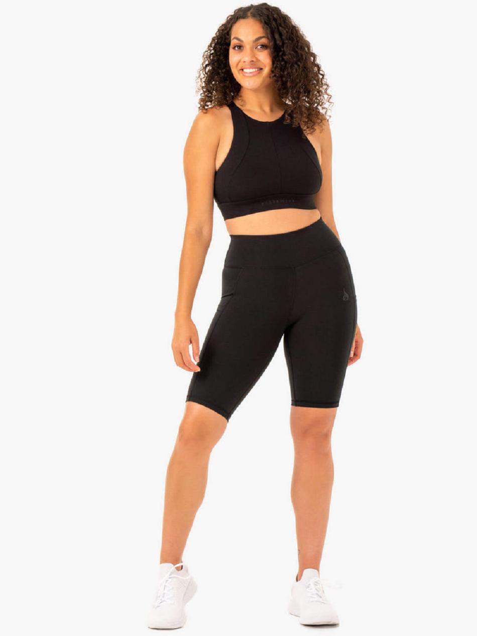 Black Women's Ryderwear Reset High Waisted Pocket Bike Shorts | 50FE82631