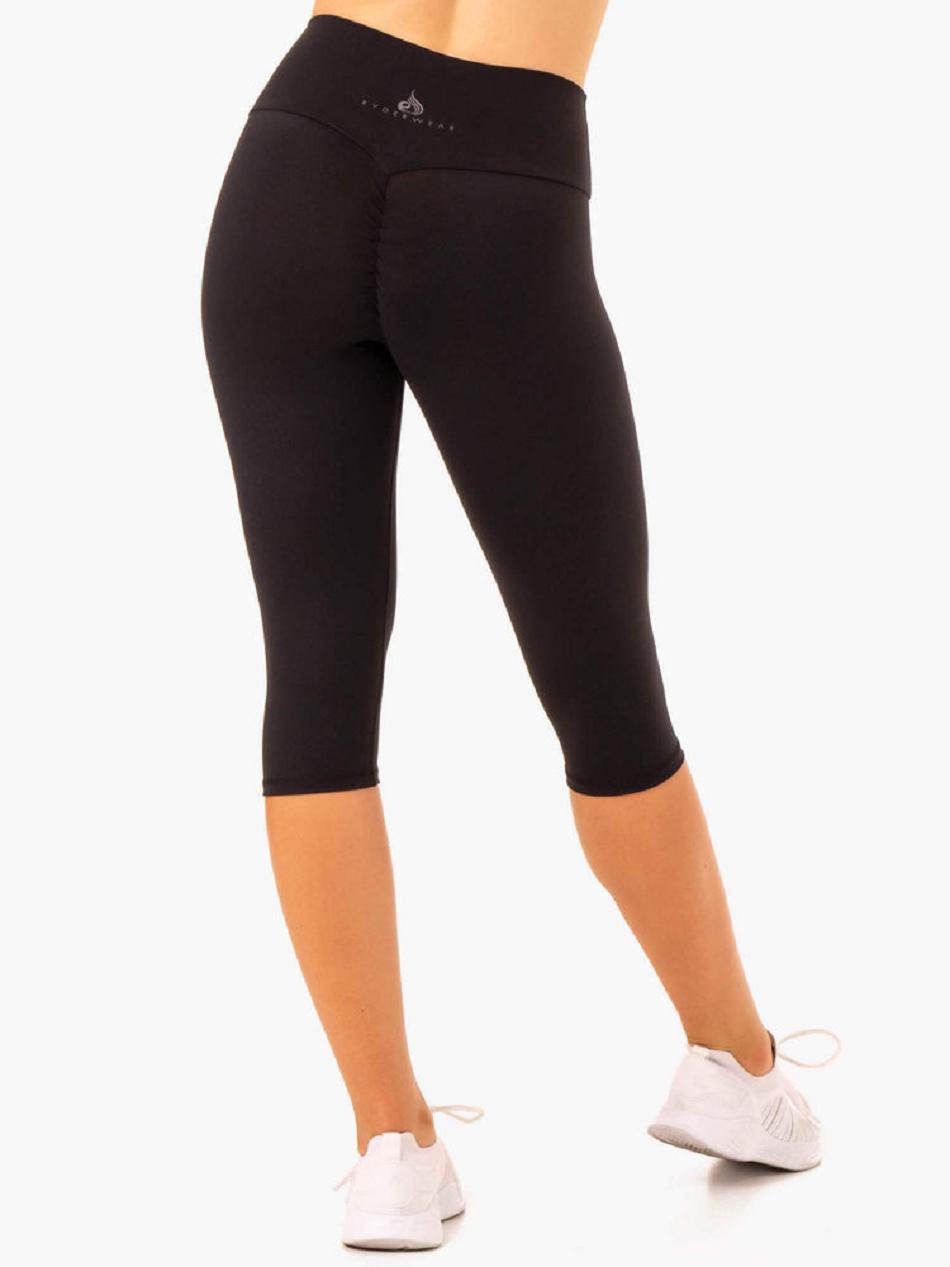 Black Women's Ryderwear Reset High Waisted Scrunch Capri Leggings | SF3973742