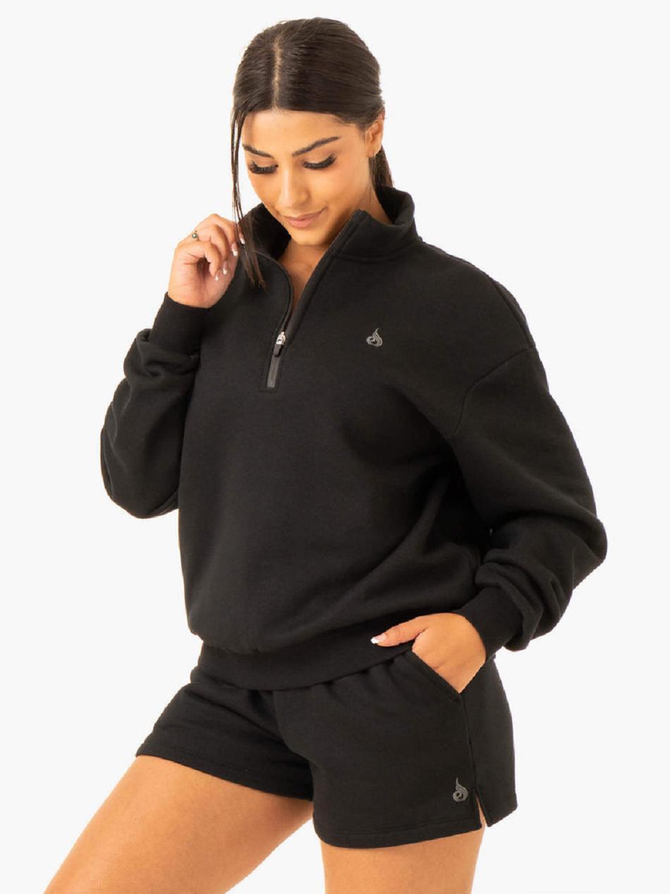 Black Women's Ryderwear Restore Half Zip Sweater Top | 66JS10332