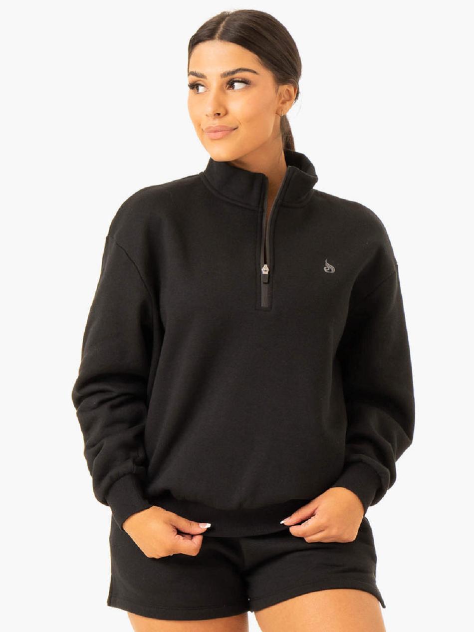 Black Women\'s Ryderwear Restore Half Zip Sweater Top | 66JS10332