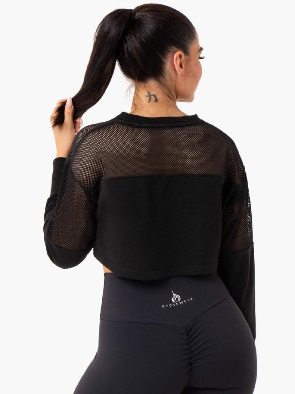 Black Women's Ryderwear Revive Mesh Sweater Top | 111Y22070