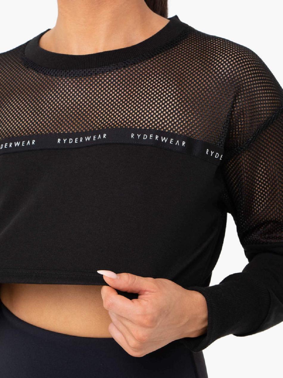 Black Women's Ryderwear Revive Mesh Sweater Top | 111Y22070