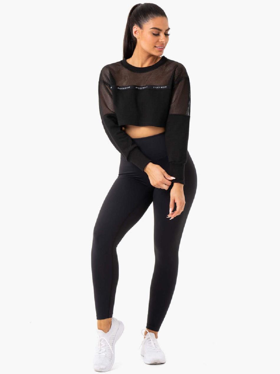 Black Women's Ryderwear Revive Mesh Sweater Top | 111Y22070