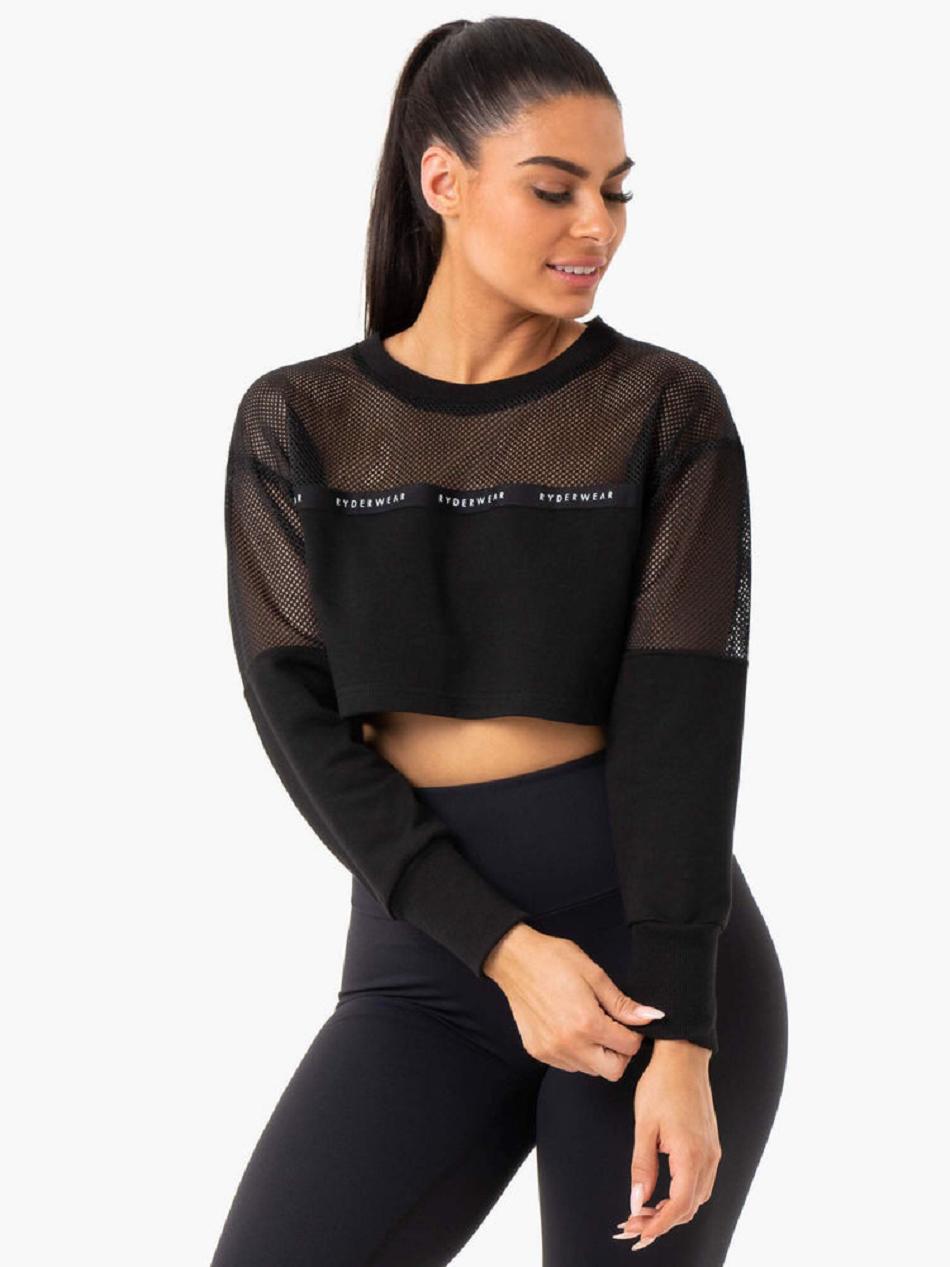 Black Women\'s Ryderwear Revive Mesh Sweater Top | 111Y22070