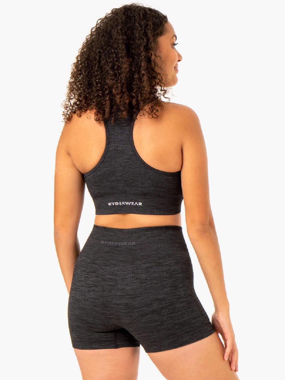 Black Women's Ryderwear Rib Seamless Sports Bras | 117IV76560