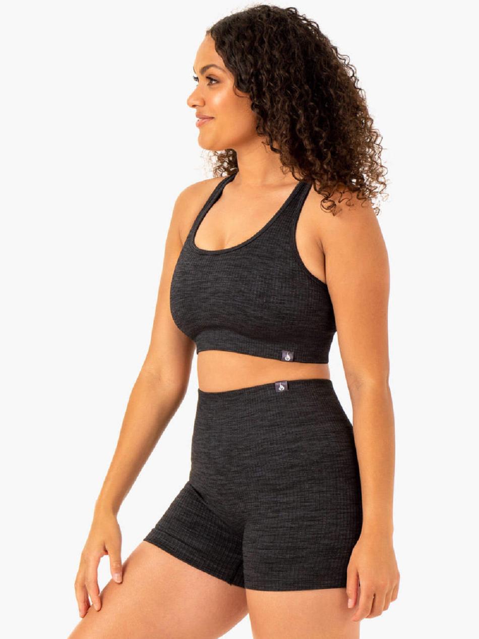 Black Women's Ryderwear Rib Seamless Sports Bras | 117IV76560