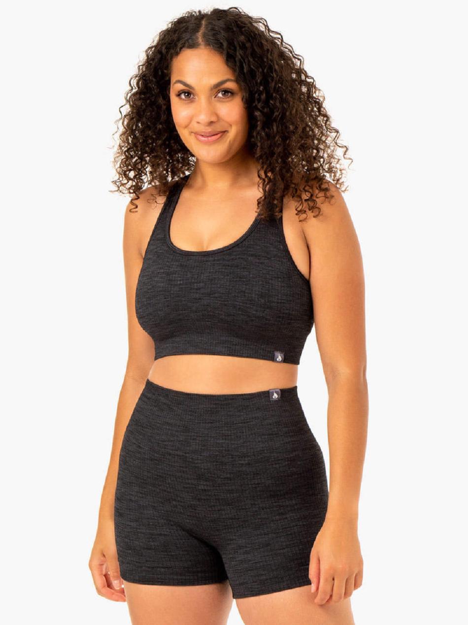 Black Women\'s Ryderwear Rib Seamless Sports Bras | 117IV76560