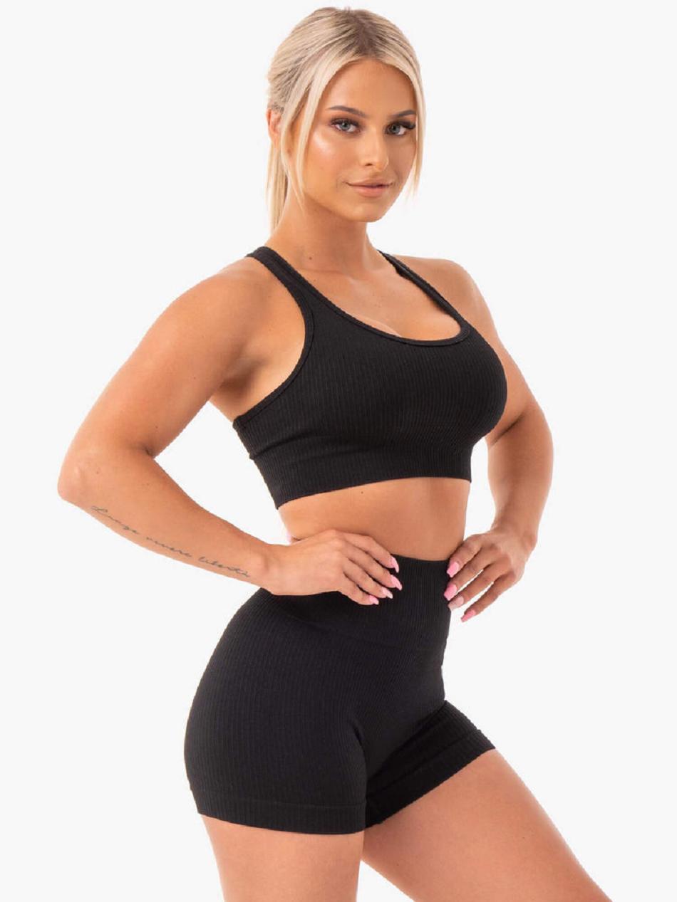 Black Women's Ryderwear Rib Seamless Sports Bras | 65Y5936313