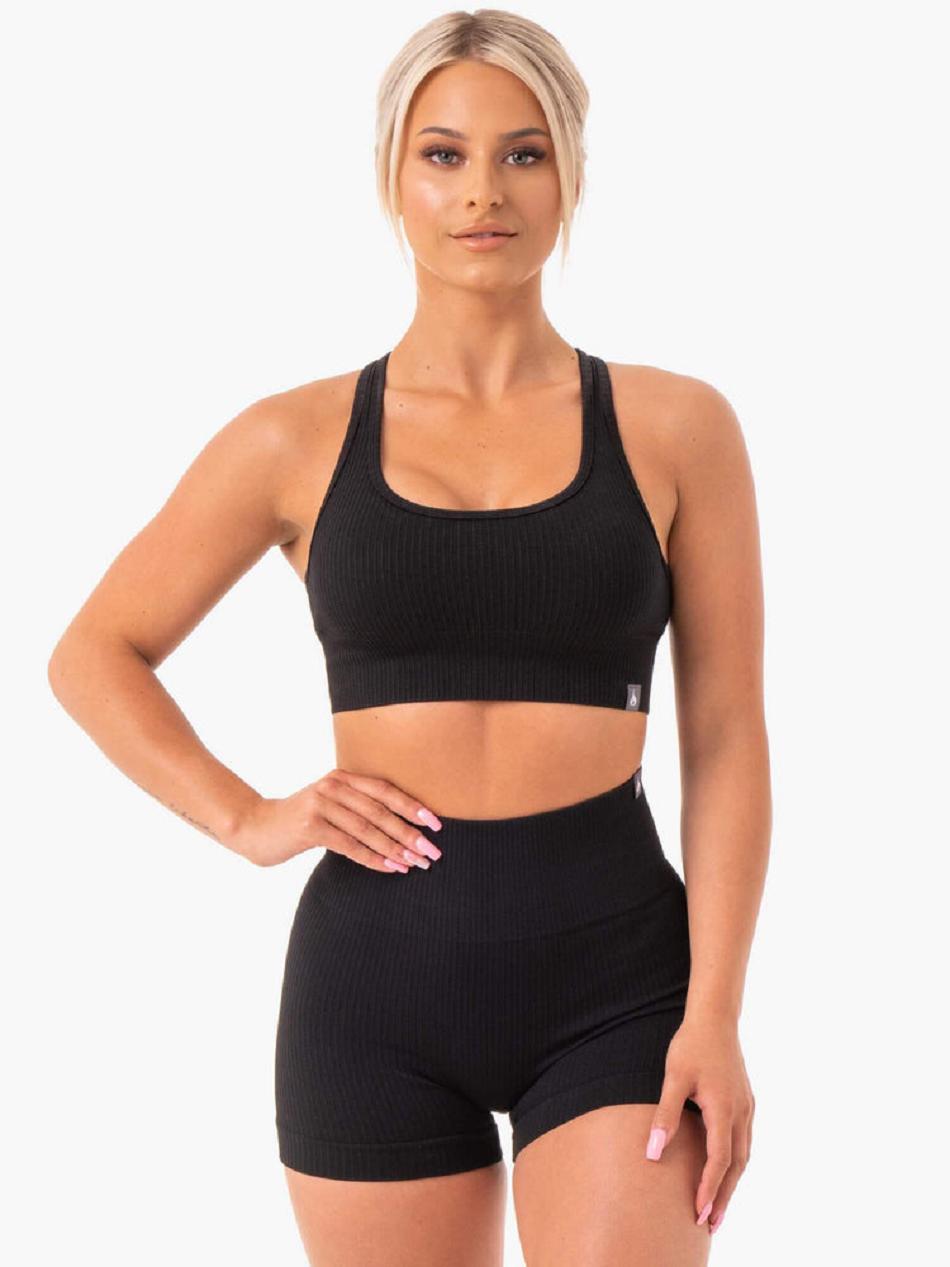 Black Women\'s Ryderwear Rib Seamless Sports Bras | 65Y5936313