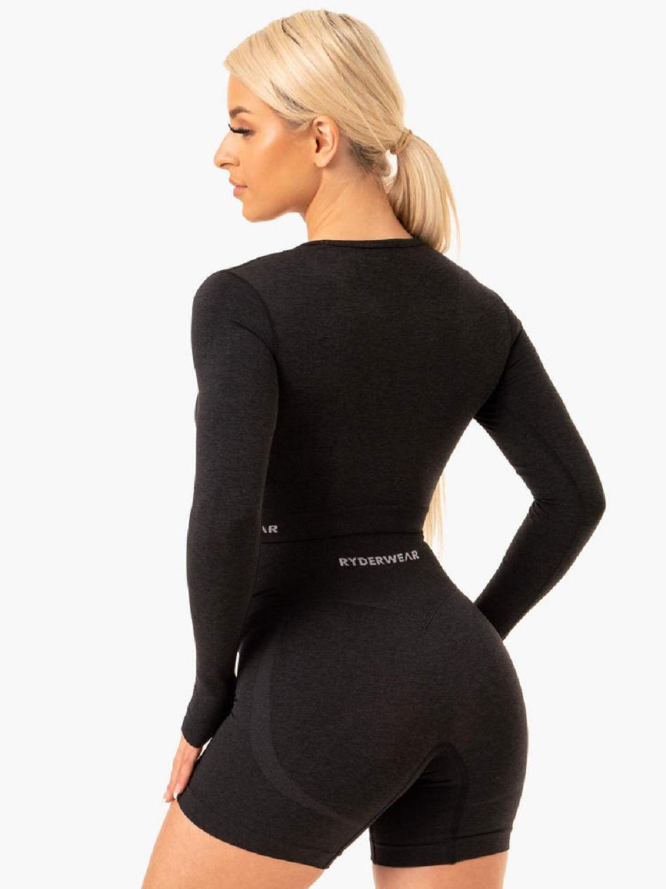 Black Women's Ryderwear Sculpt Long Sleeve Top Seamless | DF4764443