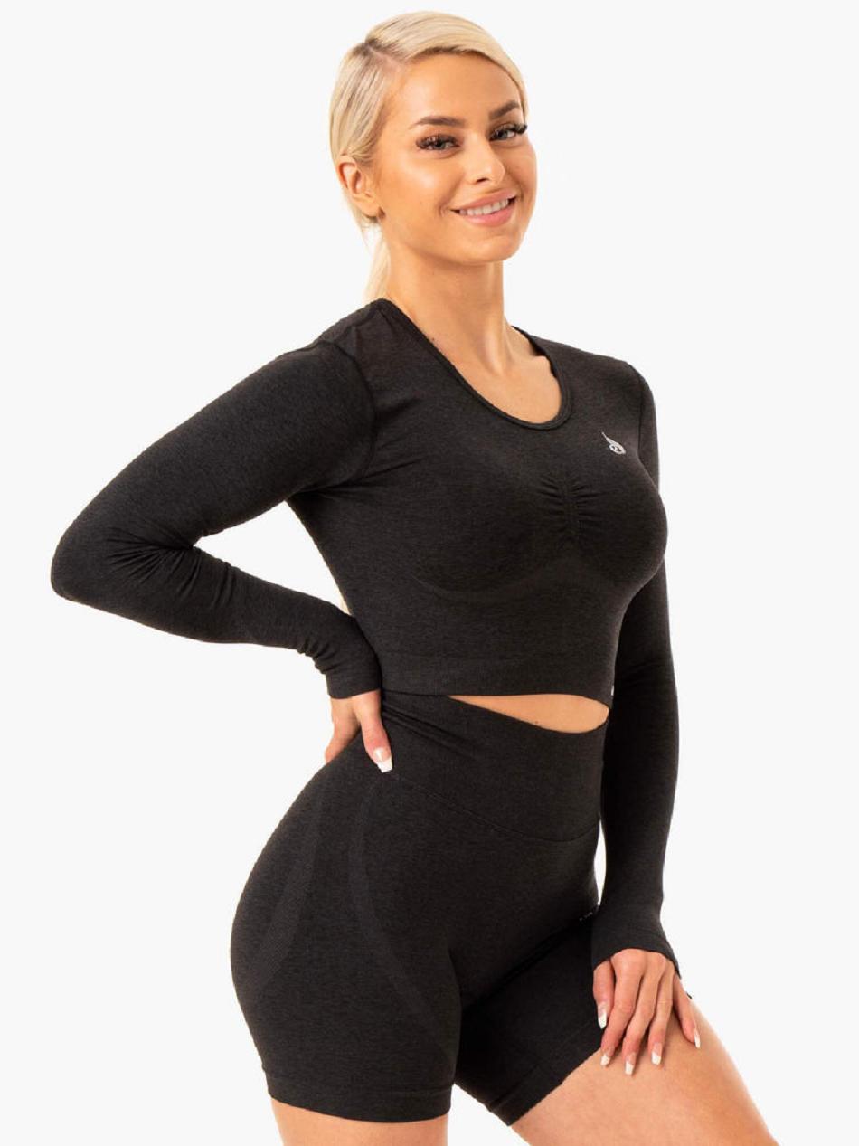 Black Women's Ryderwear Sculpt Long Sleeve Top Seamless | DF4764443