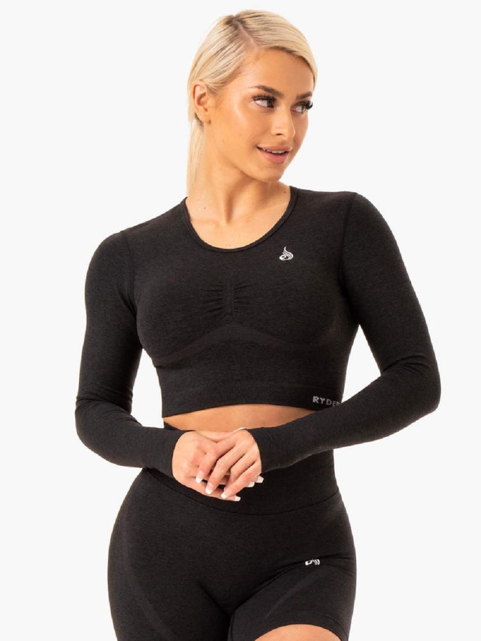 Black Women\'s Ryderwear Sculpt Long Sleeve Top Seamless | DF4764443