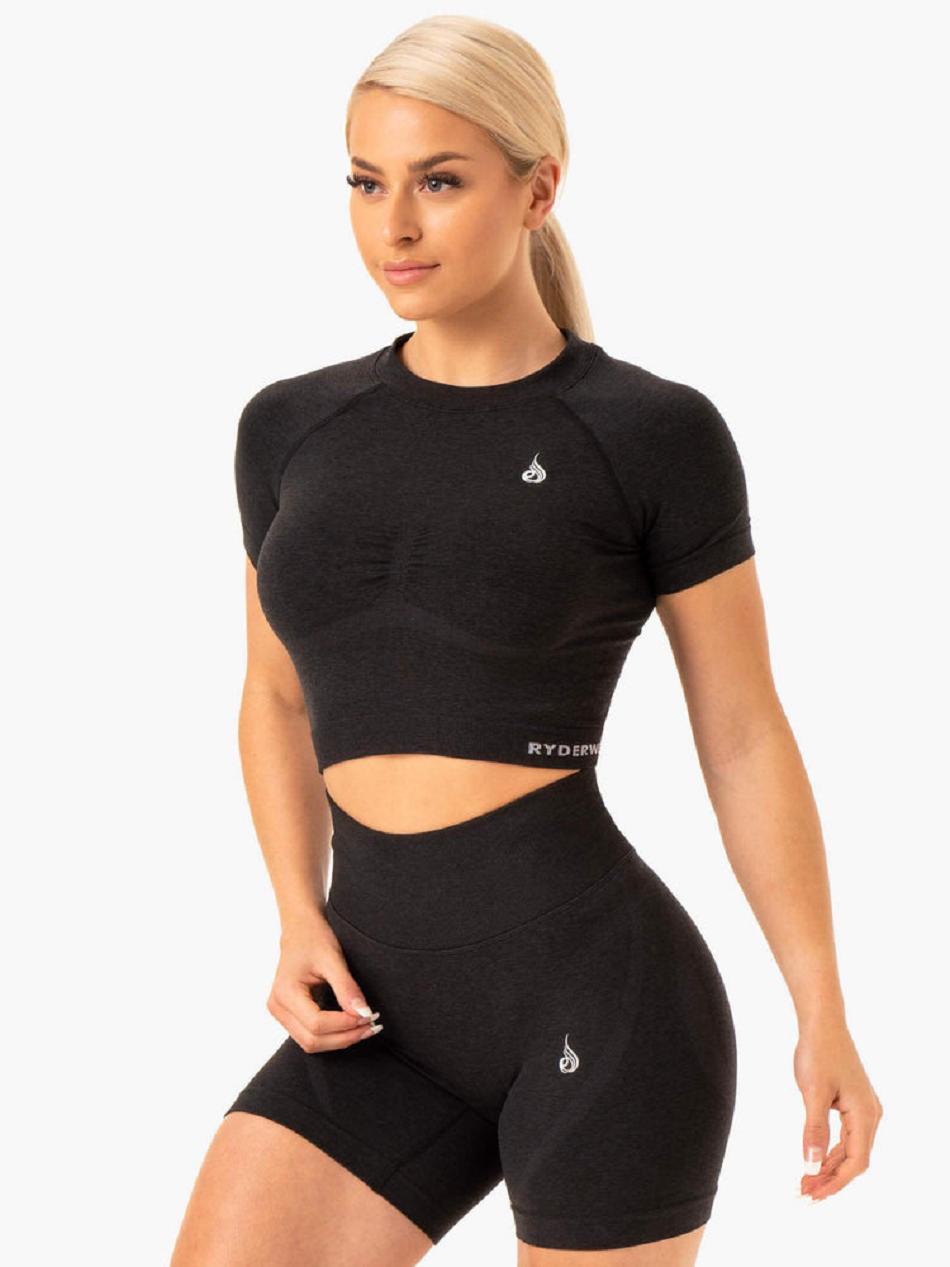 Black Women's Ryderwear Sculpt Seamless T-shirt | 74GA65999