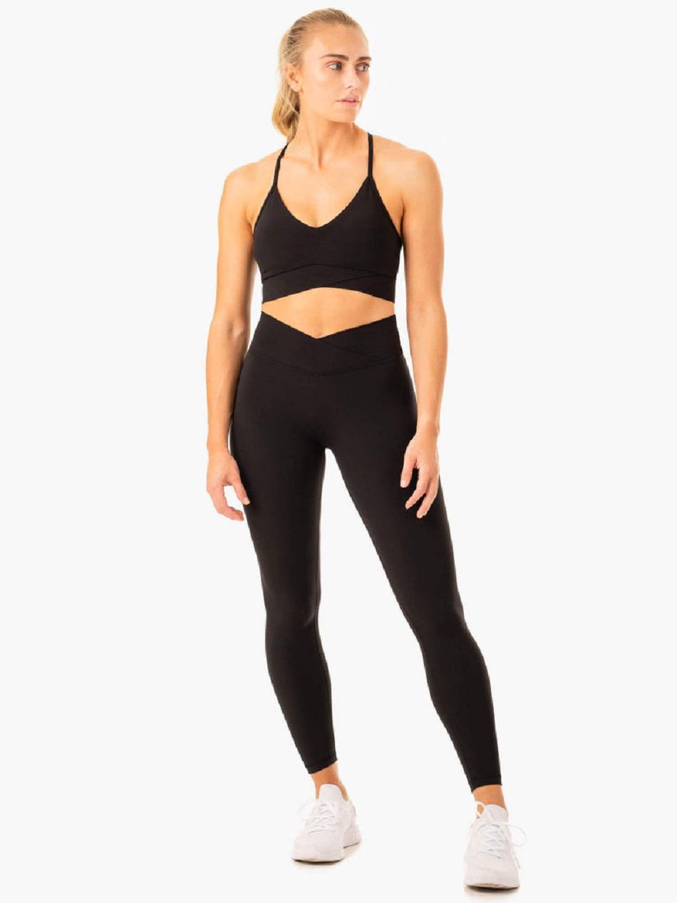 Black Women's Ryderwear Serene Cross Over Sports Bras | 5G5161143