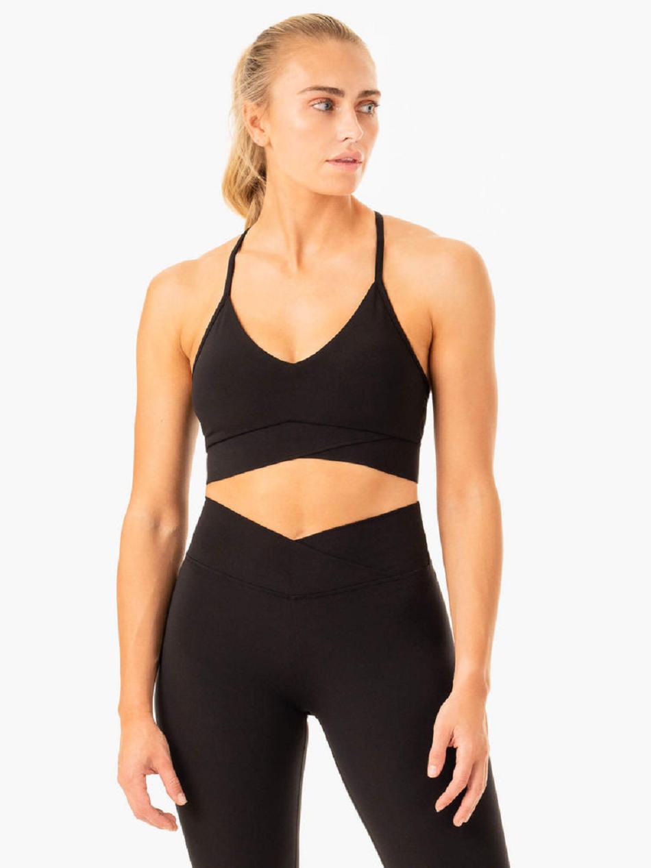 Black Women\'s Ryderwear Serene Cross Over Sports Bras | 5G5161143