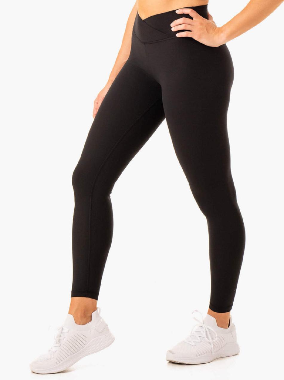 Black Women's Ryderwear Serene Cross Over Scrunch Leggings | FG13418