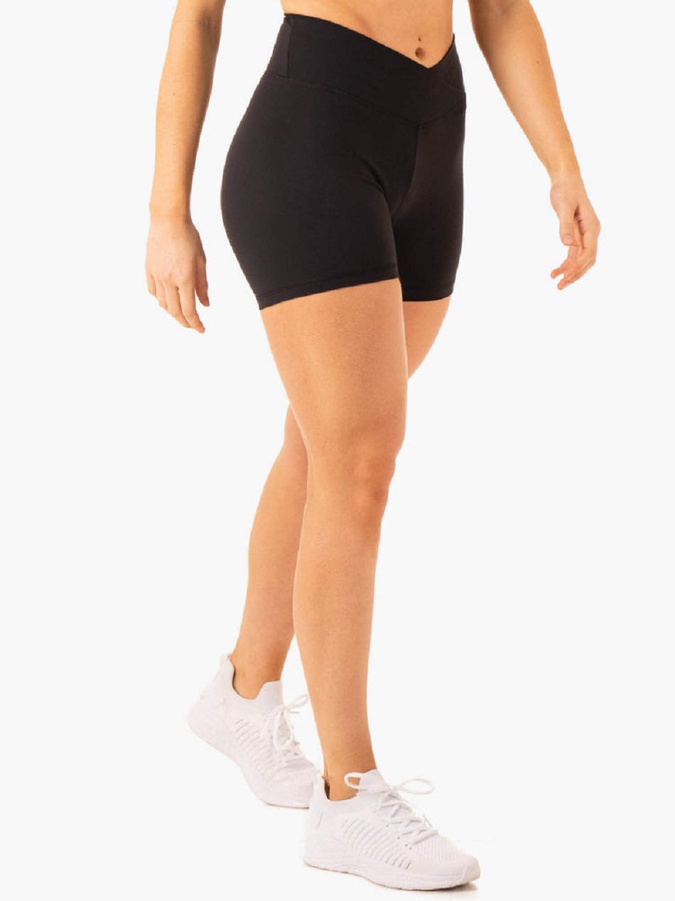 Black Women's Ryderwear Serene Cross Over Scrunch Shorts | XG5223150