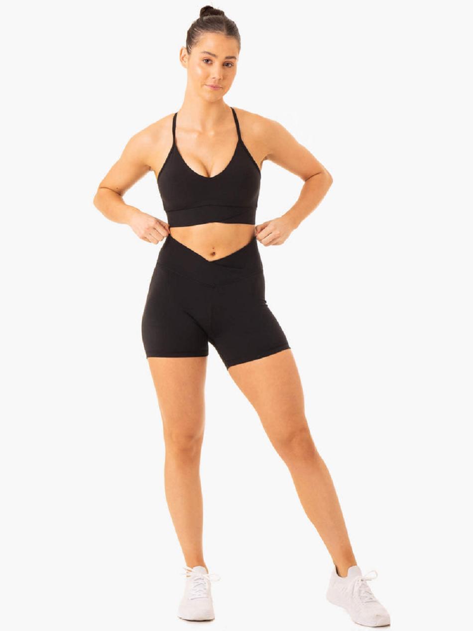 Black Women's Ryderwear Serene Cross Over Scrunch Shorts | XG5223150