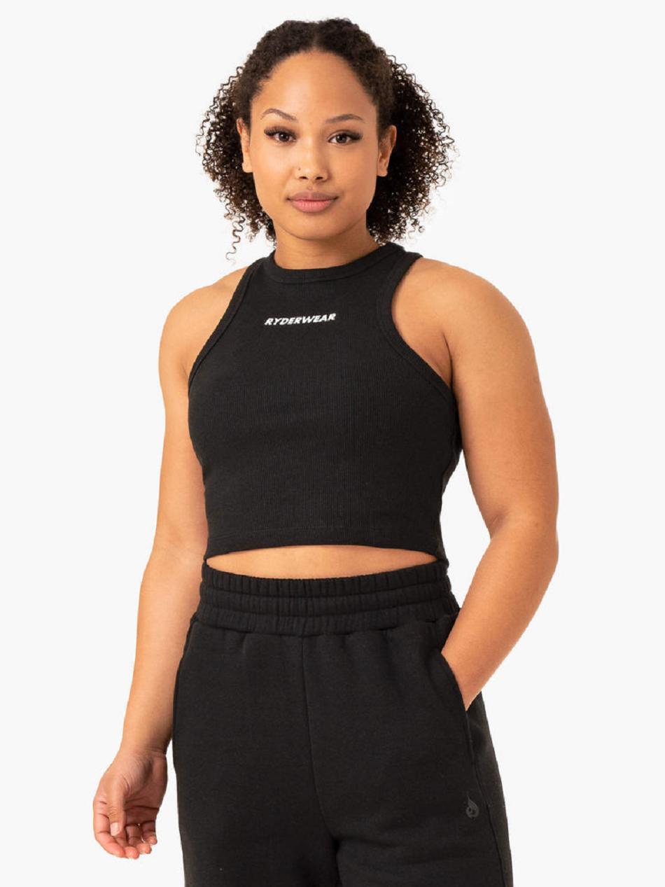 Black Women\'s Ryderwear Sideline Rib Crop Tank Trackset | 137J24292