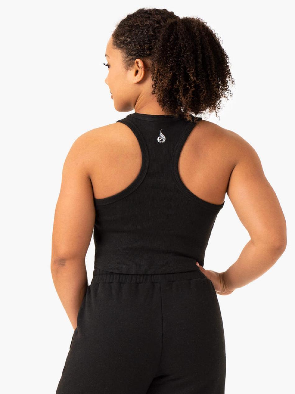 Black Women's Ryderwear Sideline Rib Crop Tank Top | 67U6317083