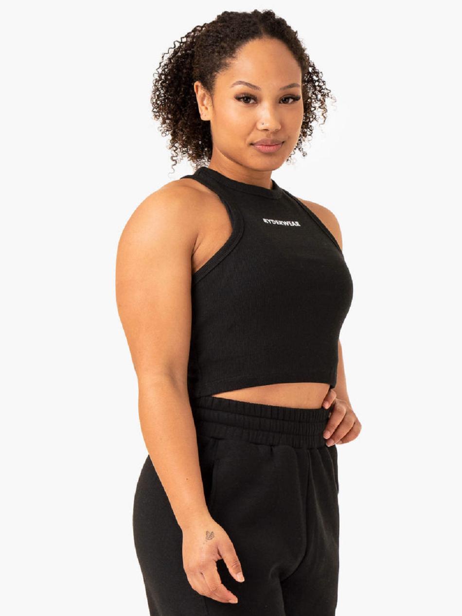 Black Women's Ryderwear Sideline Rib Crop Tank Top | 67U6317083