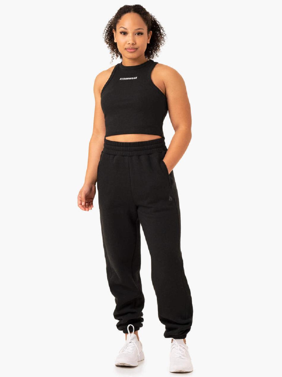 Black Women's Ryderwear Sideline Rib Crop Tank Top | 67U6317083