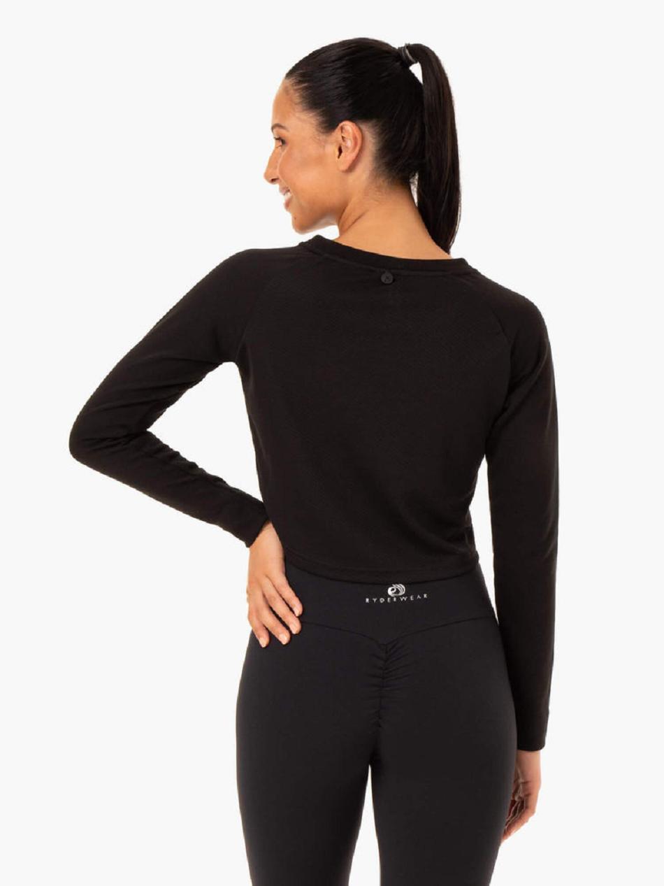 Black Women's Ryderwear Staples Cropped Sweater Top | 120J35023