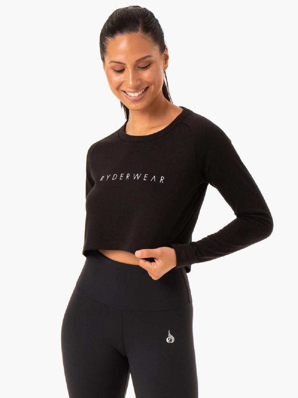 Black Women's Ryderwear Staples Cropped Sweater Top | 120J35023