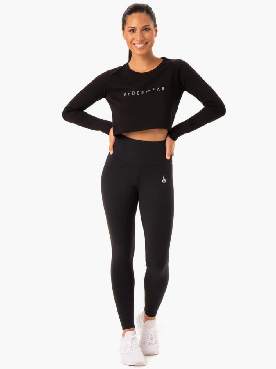 Black Women's Ryderwear Staples Cropped Sweater Top | 120J35023