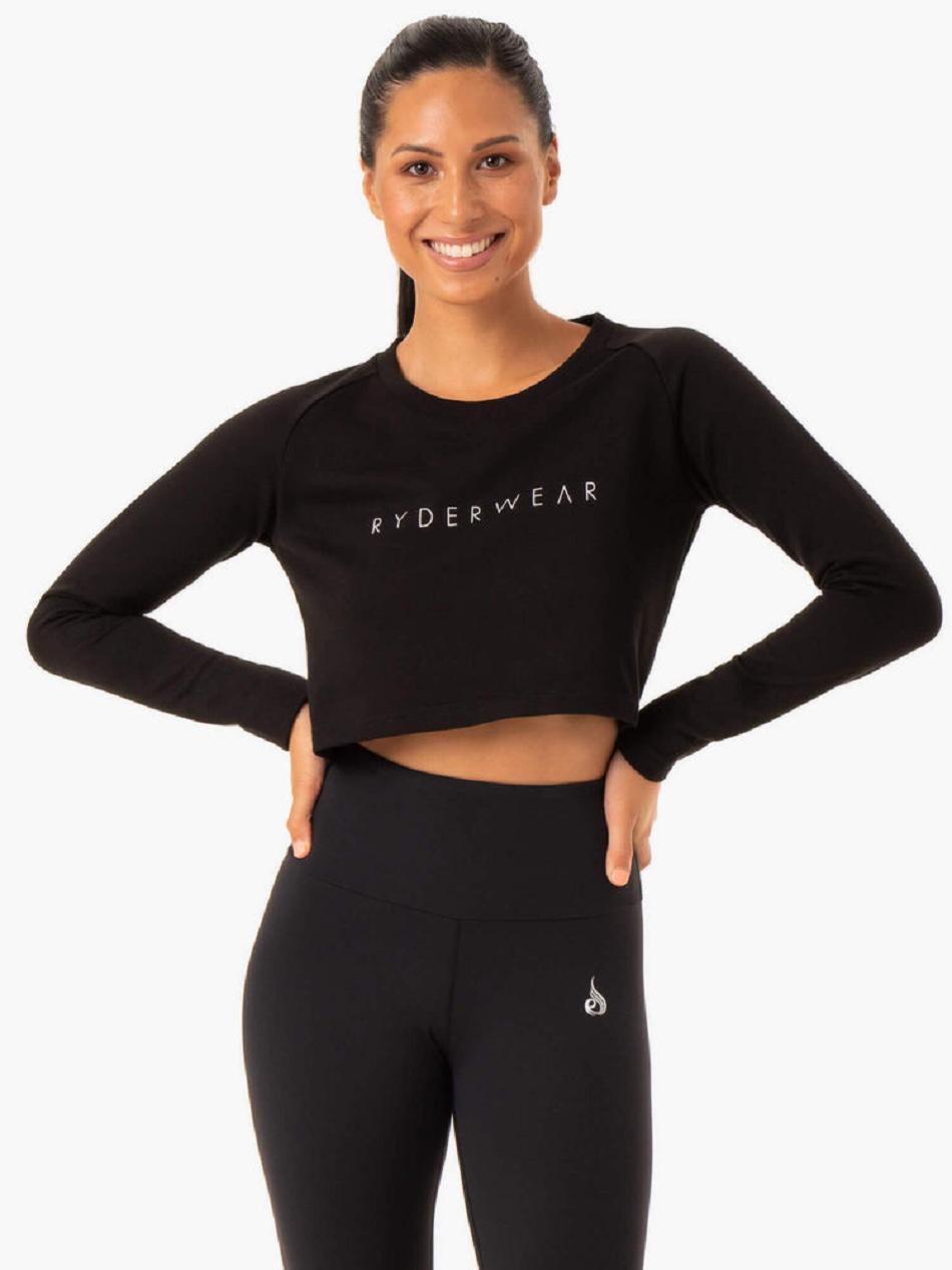 Black Women\'s Ryderwear Staples Cropped Sweater Top | 120J35023