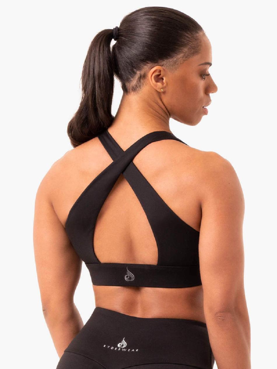 Black Women's Ryderwear Staples Cross Over Sports Bras | MT5516560