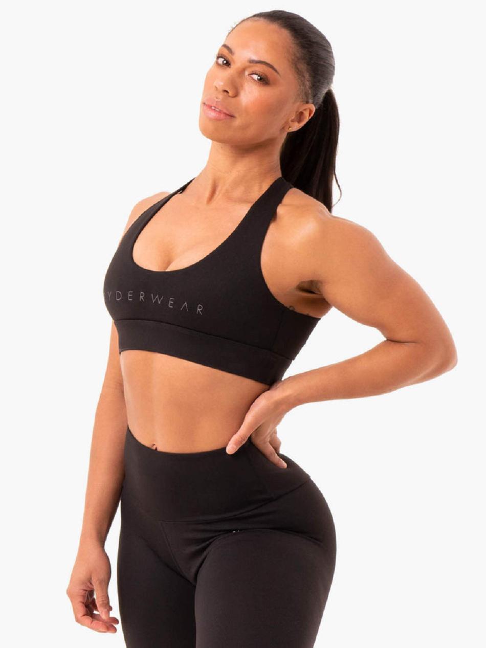 Black Women's Ryderwear Staples Cross Over Sports Bras | MT5516560