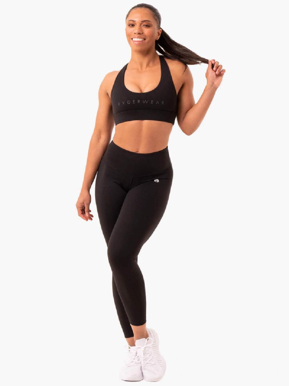 Black Women's Ryderwear Staples Cross Over Sports Bras | MT5516560