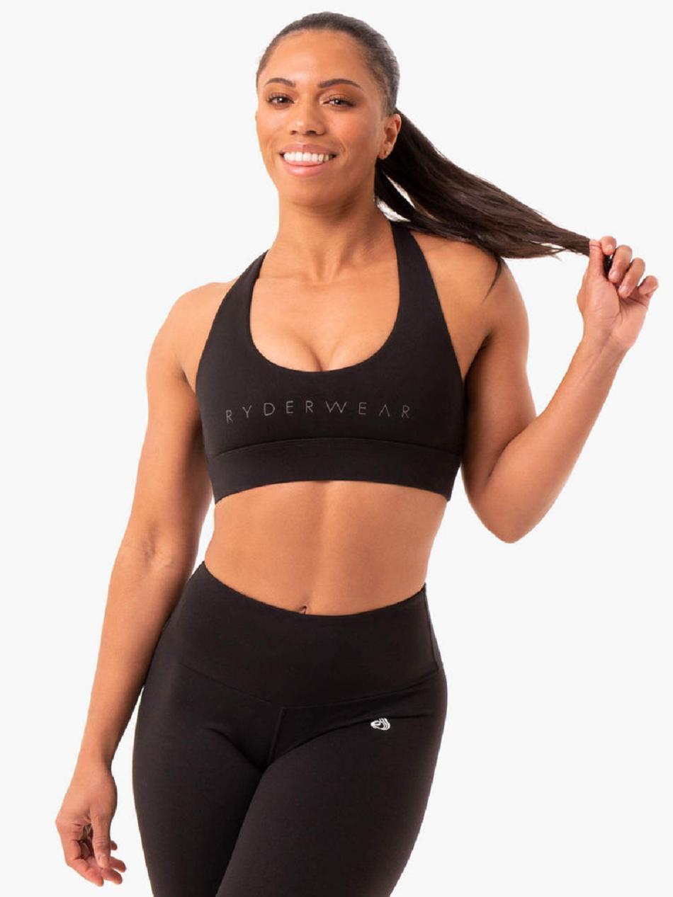 Black Women\'s Ryderwear Staples Cross Over Sports Bras | MT5516560