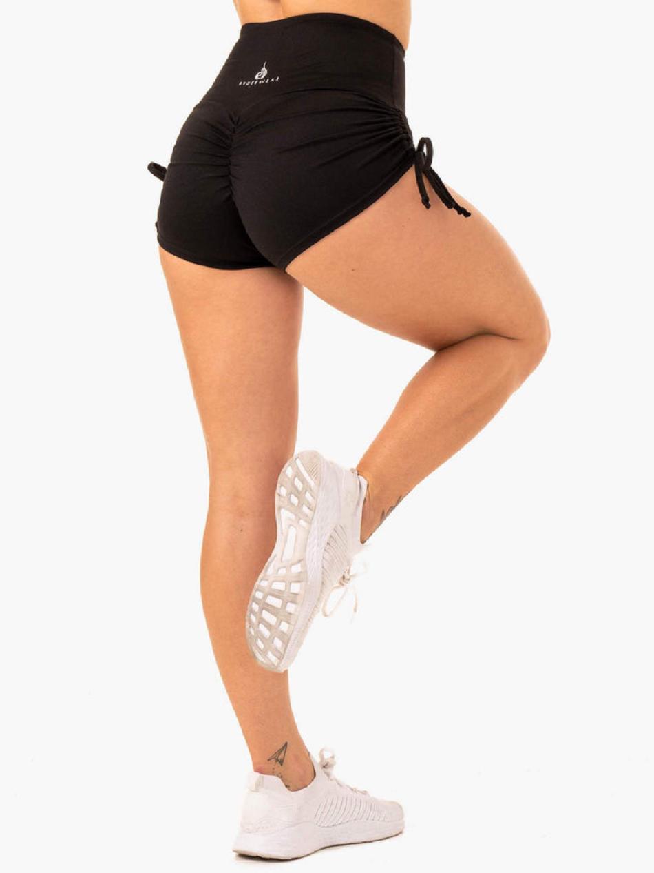 Black Women's Ryderwear Staples Scrunch Bum Tie Up Shorts | 53YH88377