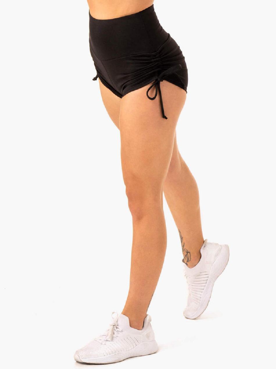 Black Women's Ryderwear Staples Scrunch Bum Tie Up Shorts | 53YH88377