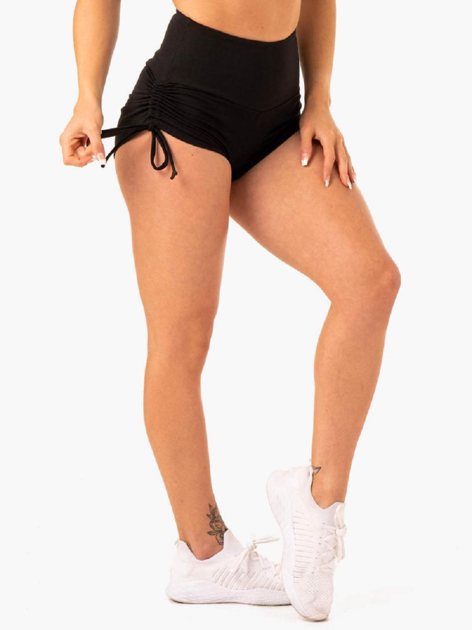 Black Women's Ryderwear Staples Scrunch Bum Tie Up Shorts | 53YH88377