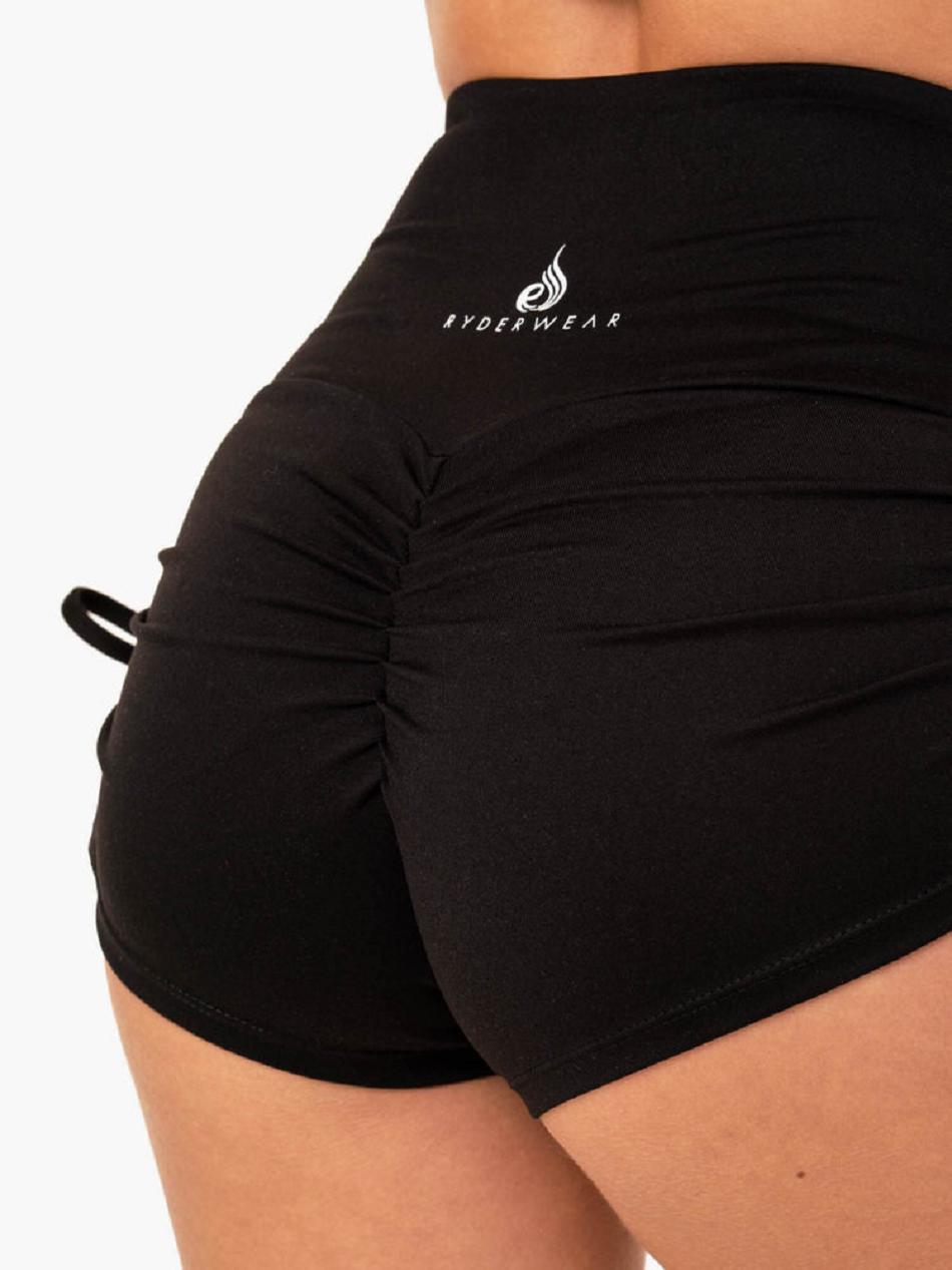 Black Women's Ryderwear Staples Scrunch Bum Tie Up Shorts | 53YH88377