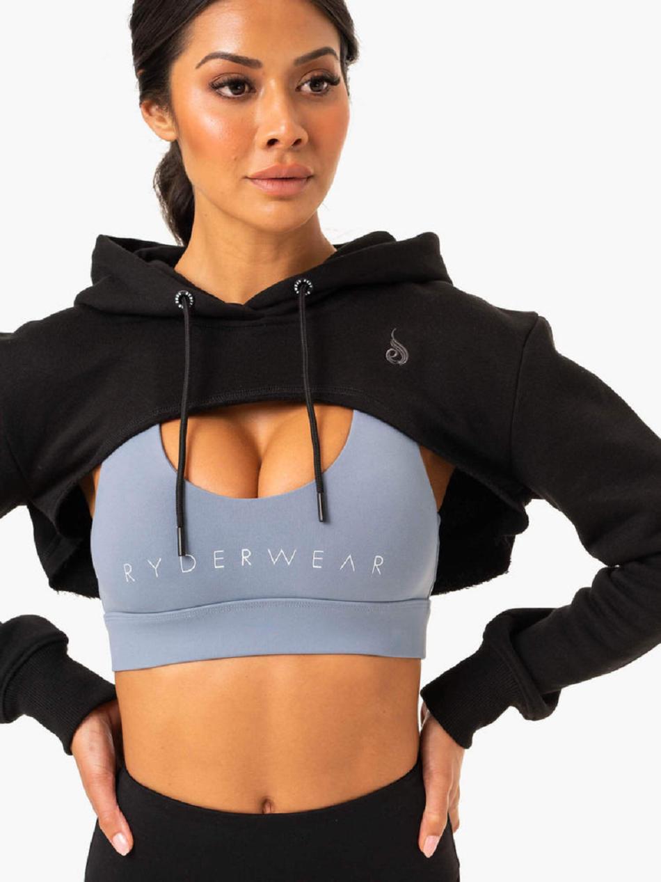 Black Women's Ryderwear Staples Super Crop Sweaters | 71EW75607