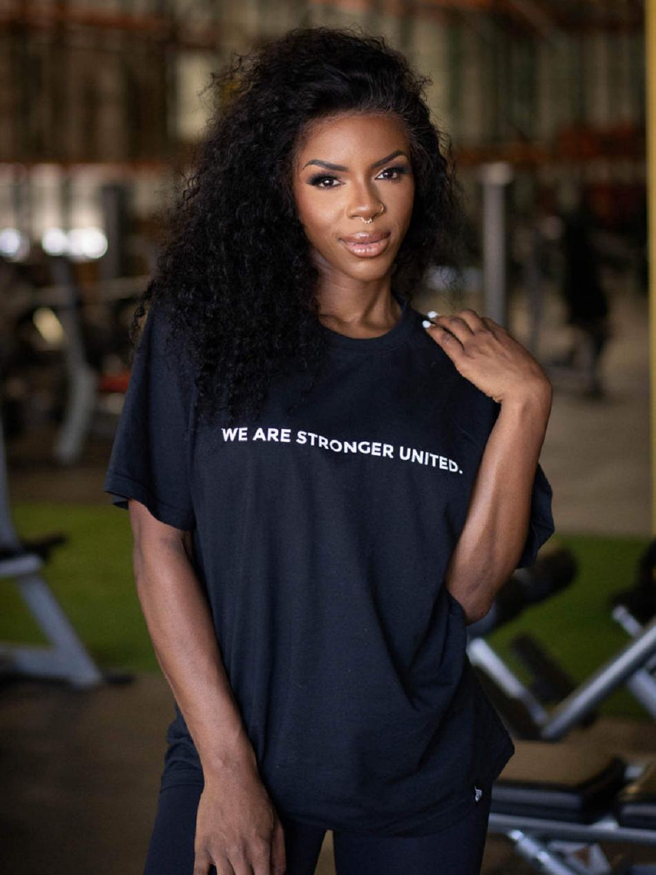 Black Women's Ryderwear Stronger United Oversized T-Shirt Top | 128J32605