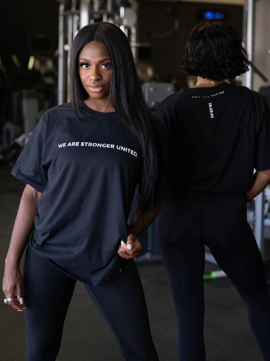 Black Women's Ryderwear Stronger United Oversized T-Shirt Top | 128J32605