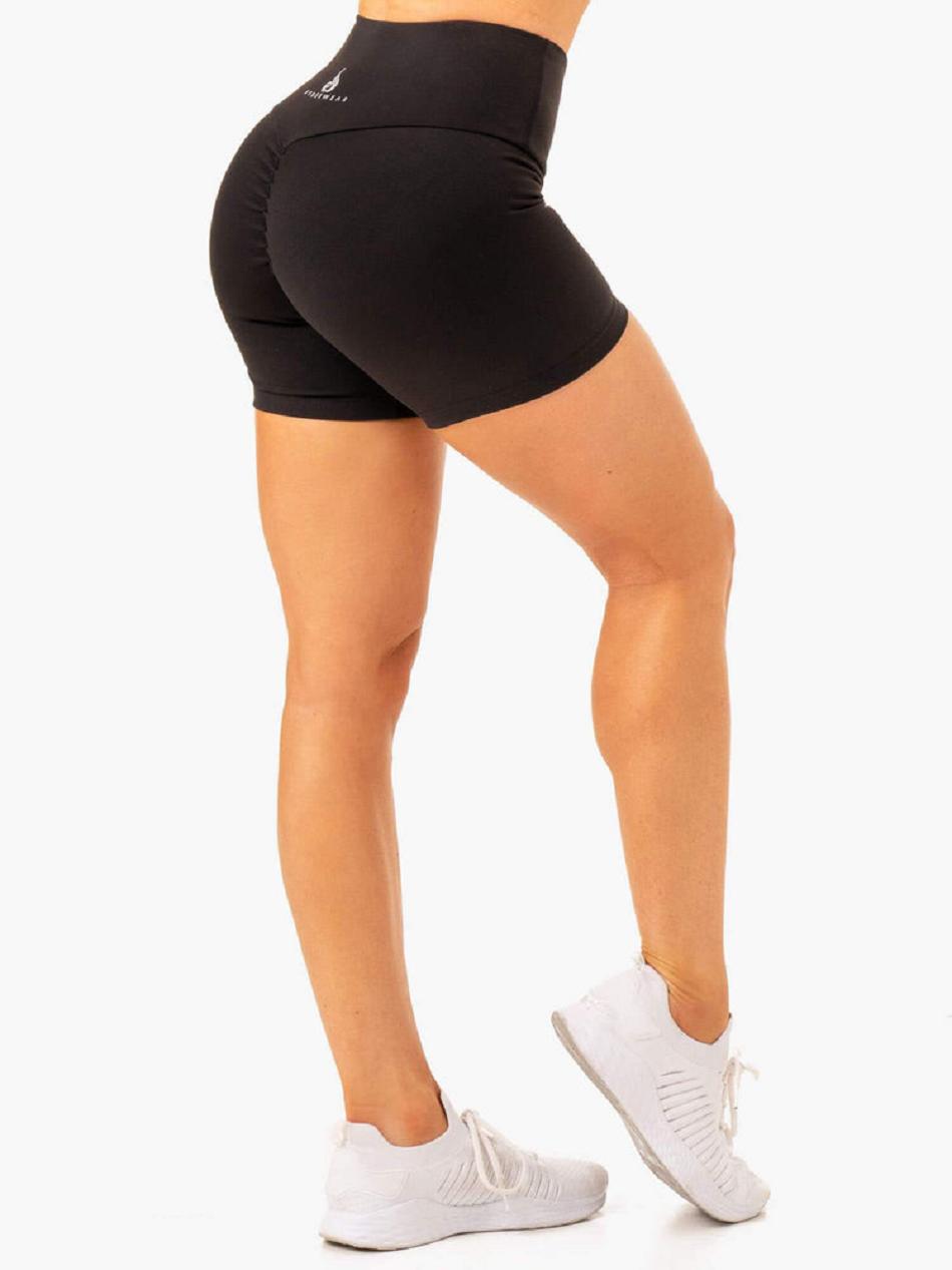 Black Women's Ryderwear Vital Mid Length Scrunch Shorts | 145F88465