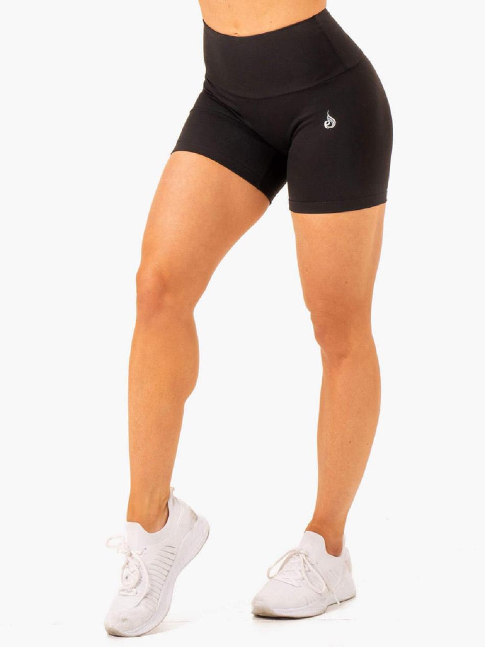 Black Women's Ryderwear Vital Mid Length Scrunch Shorts | 145F88465