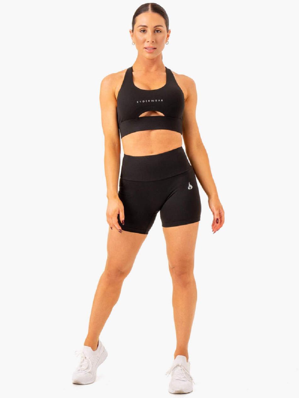 Black Women's Ryderwear Vital Mid Length Scrunch Shorts | 145F88465