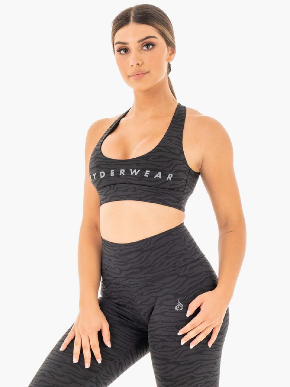 Black Women's Ryderwear Wild Cross Over Sports Bras | 59YF87636