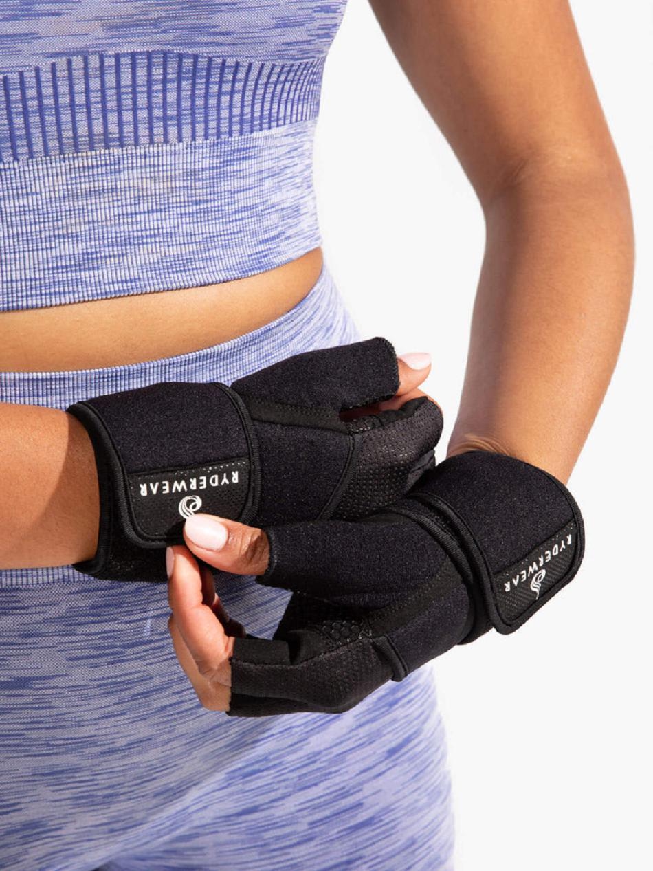 Black Women's Ryderwear Wrap Lifting Gloves Accessories | NG7773921