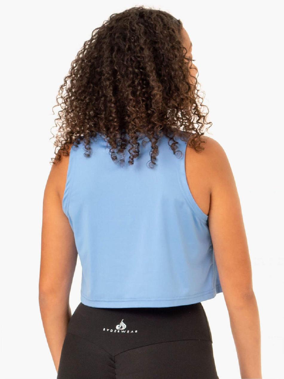 Blue / Blue Women's Ryderwear Hybrid Muscle Tank Top | 65YF54658