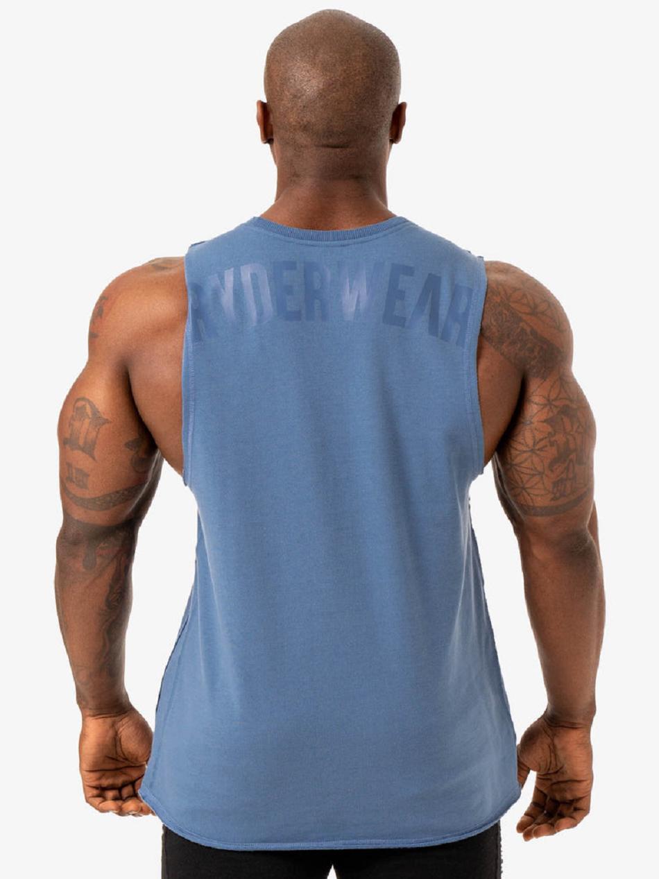 Blue Men's Ryderwear Force Fleece Tank Top | 87FV93325