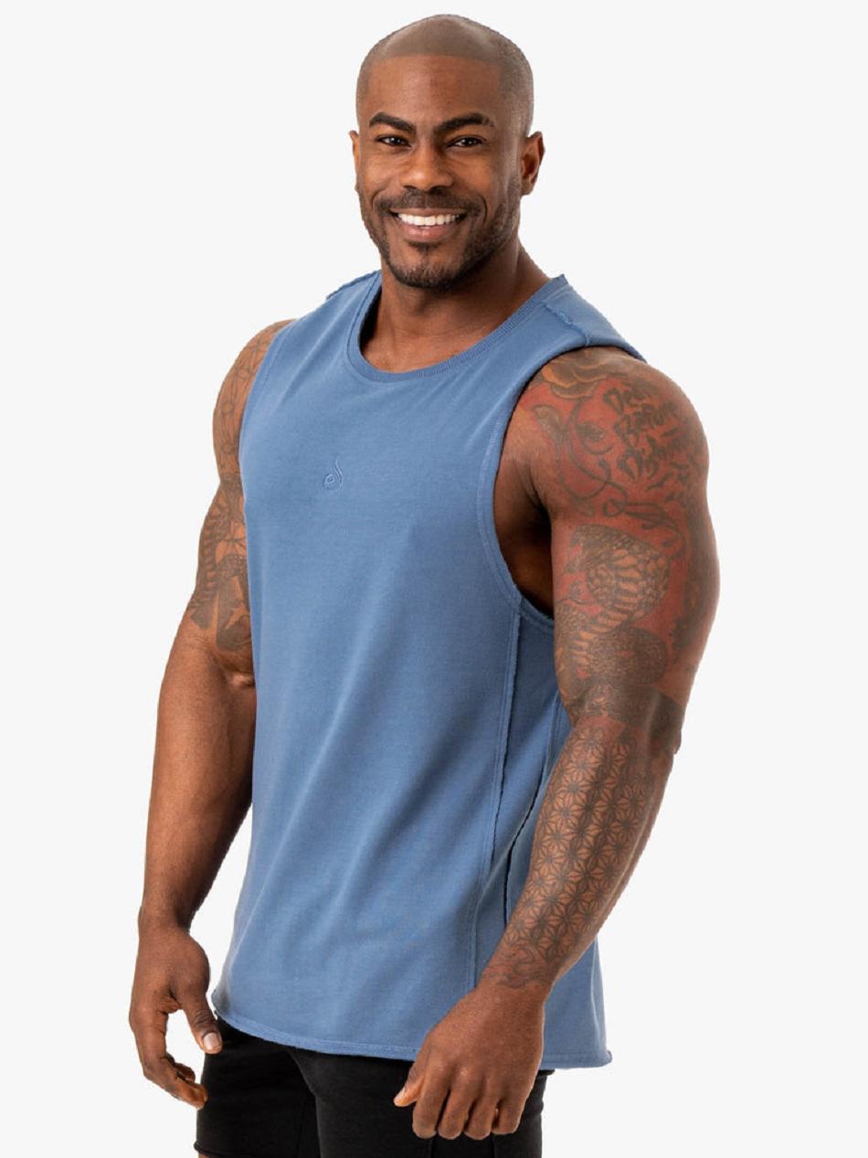 Blue Men's Ryderwear Force Fleece Tank Top | 87FV93325